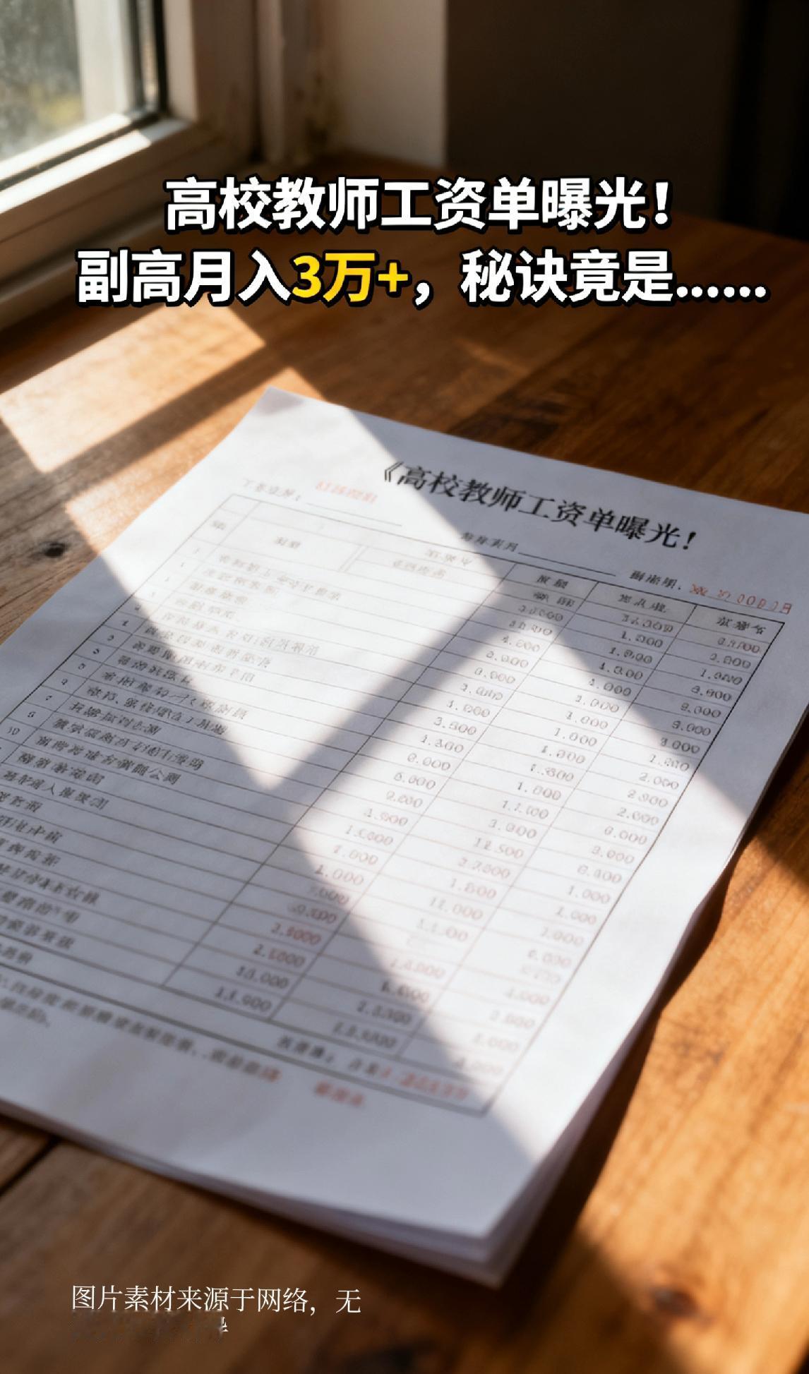《高校教师工资单曝光！副高月入3万+，秘诀竟是……》“啥？高校教师工资低