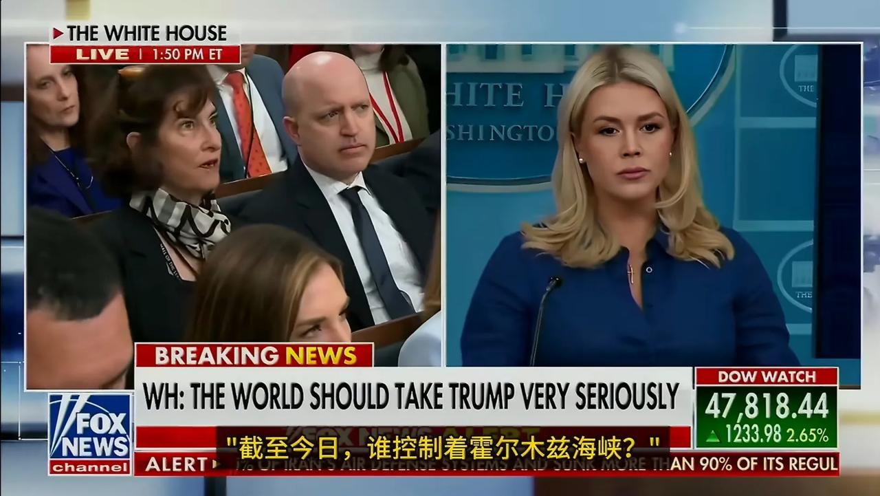 女记者的问题“谁控制着霍尔木兹海峡？”把白宫新闻秘书莱维特问住了，莱维特先是回答