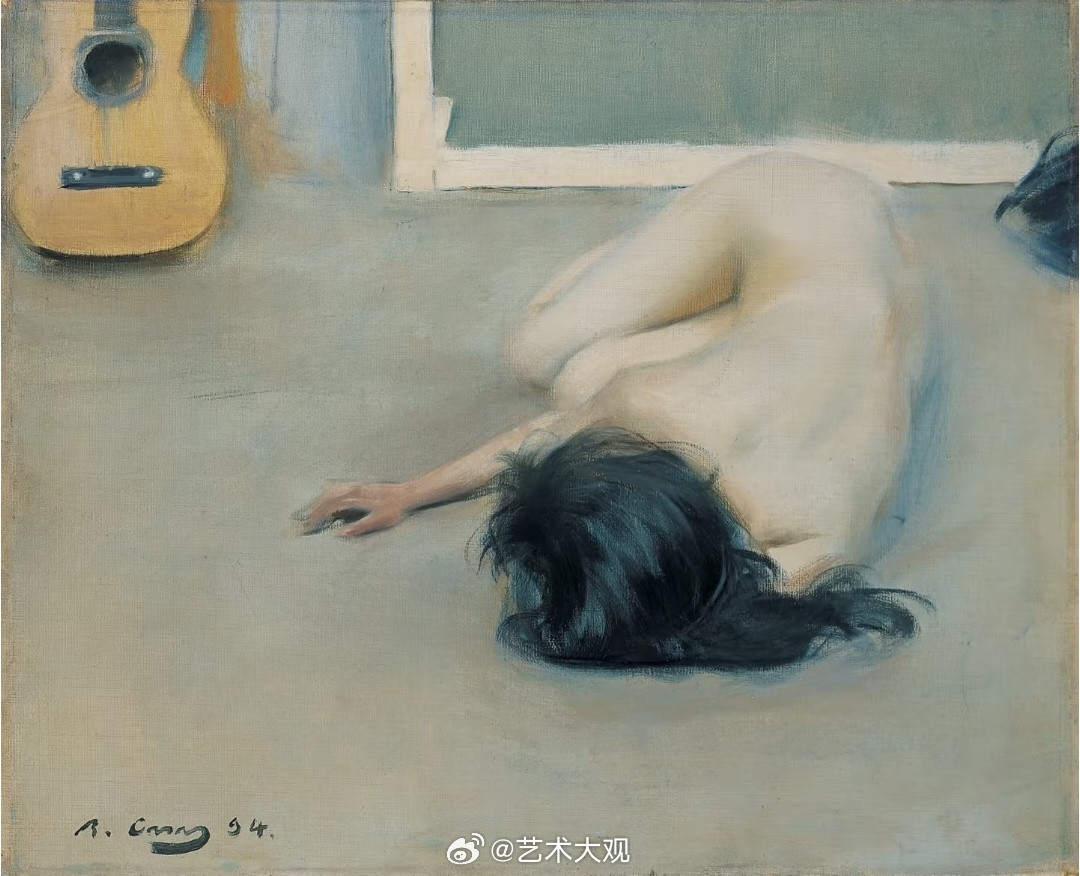 油画《裸女与吉他》1894年拉蒙·卡萨斯（西班牙，1866–1932）Ramón