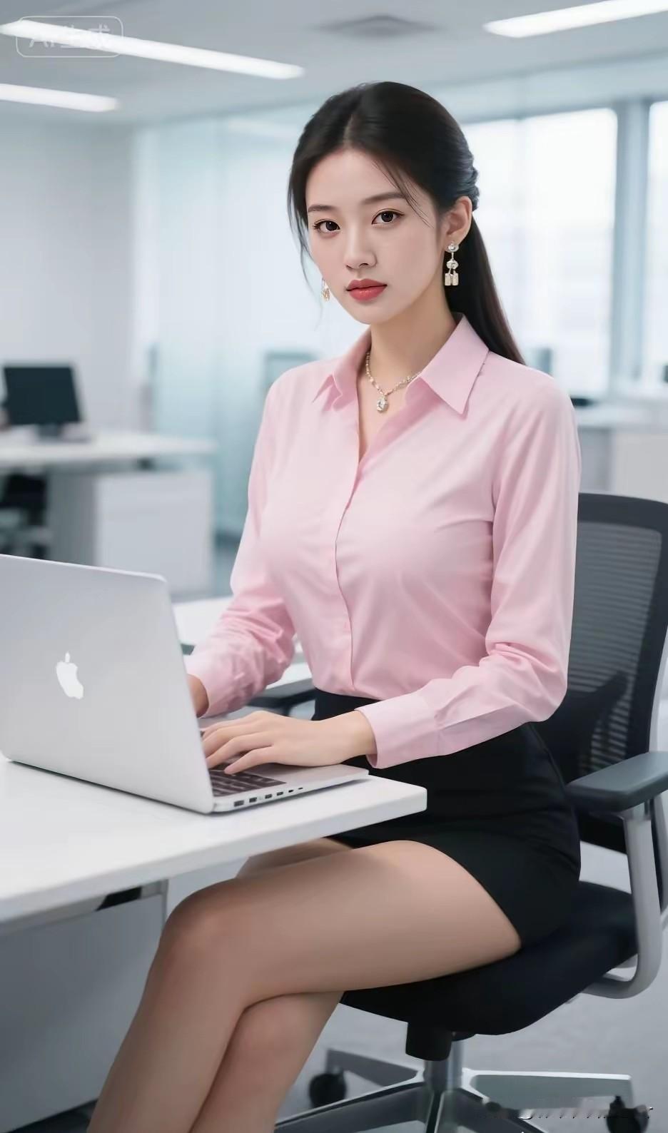 办公室美女专注工作，气质优雅。