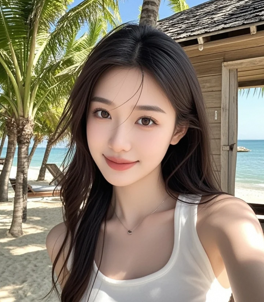 眼神明亮似星辰，在海边留下最美的自己
