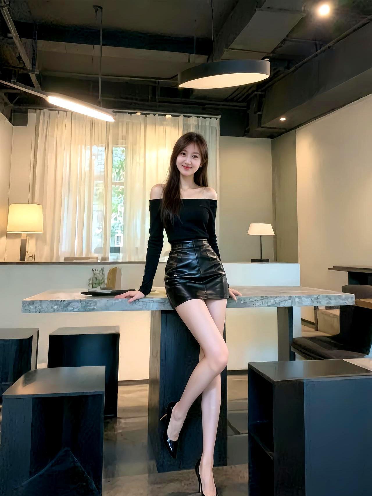 皮裙露肩=今晚全场焦点去年我把这条黑皮短裙挂咸鱼，挂了仨月没人问。今