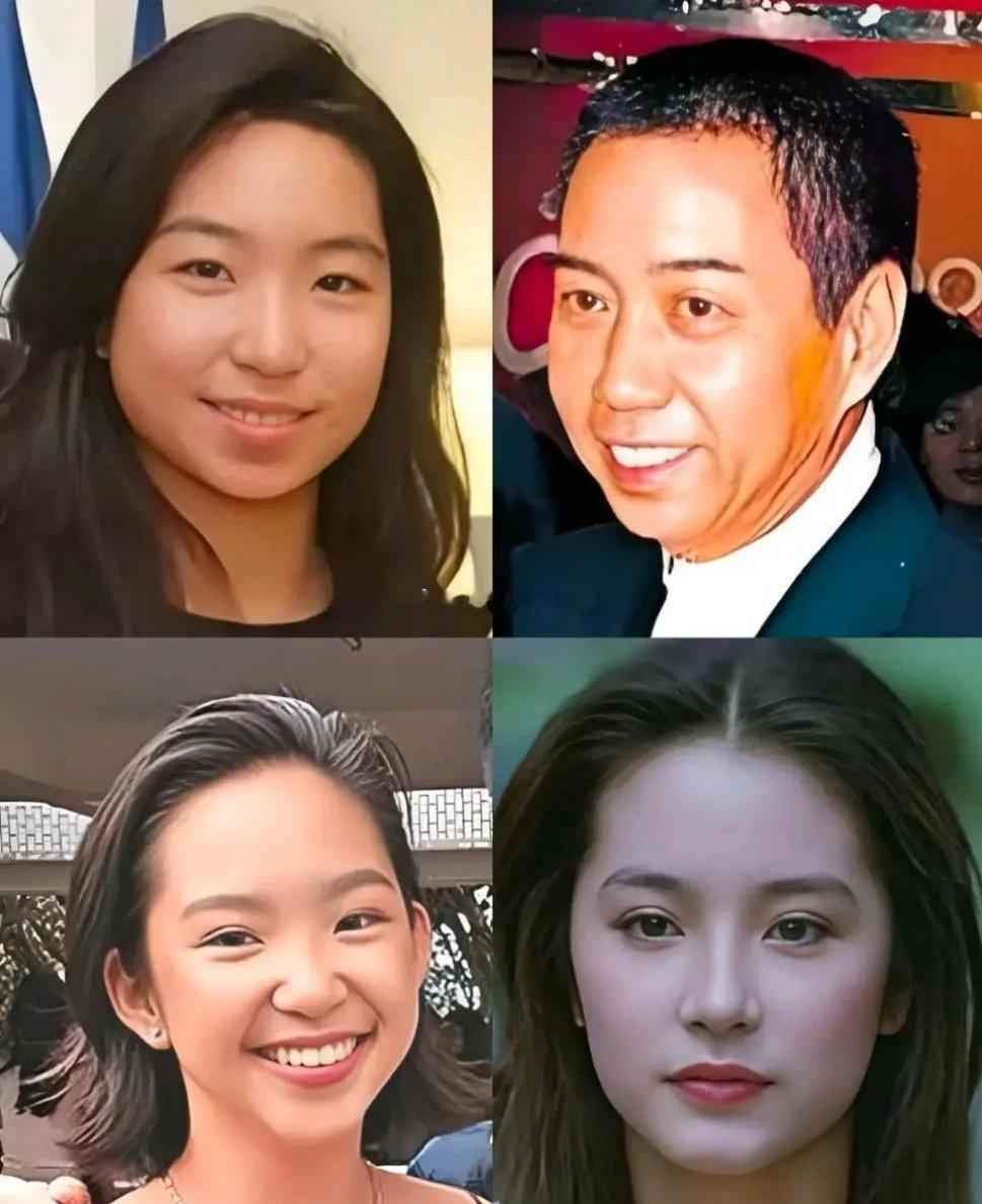 林青霞一家四口，两个女儿被爸爸凸嘴基因拖累了