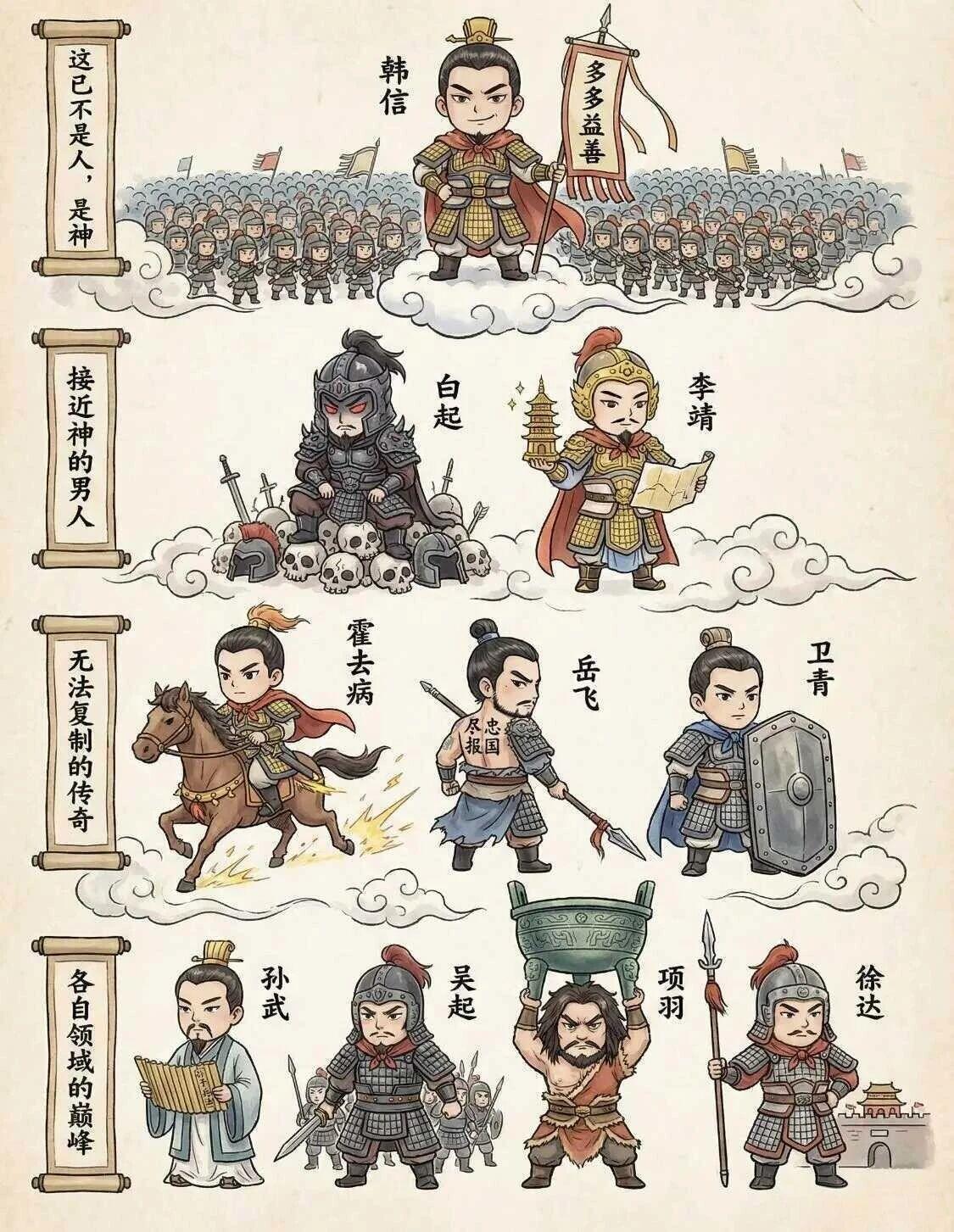 历史上的十大名将。