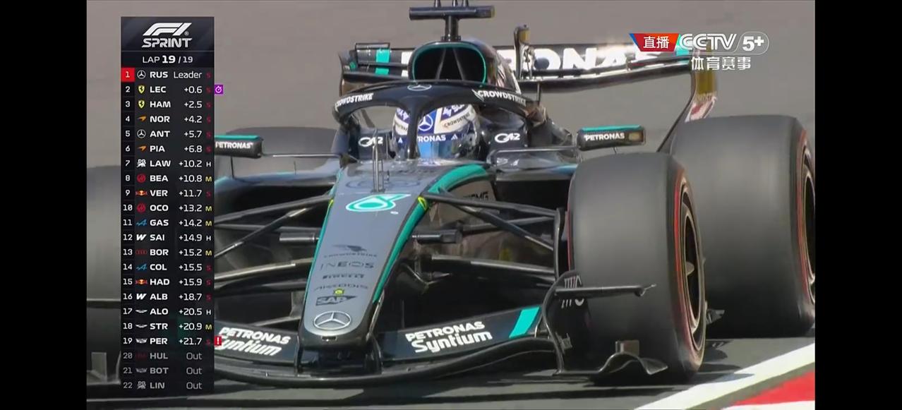 2026F1中国大奖赛冲刺赛正赛，拉塞尔拿到冠军，乐扣汉密尔顿分列二三。诺里斯