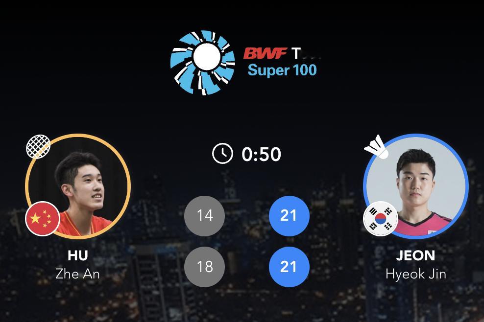 男单半决赛：胡哲安🇨🇳14-21、18-21🇰🇷全奕陈​​​202