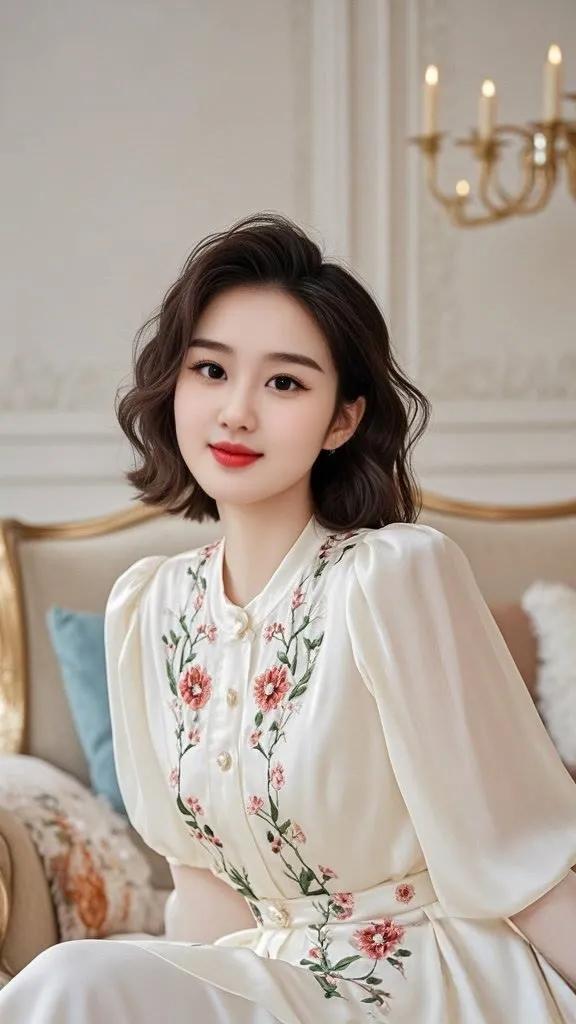 优雅少女风，粉色花朵刺绣连衣裙，甜美可人，尽显温柔气质。