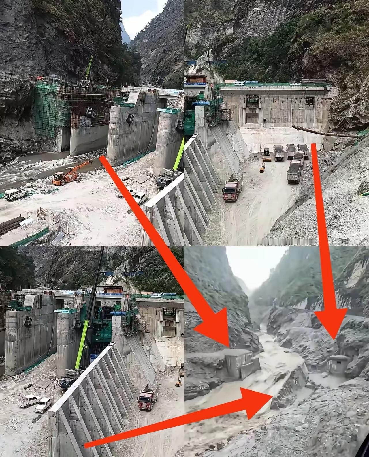 尼泊尔崔树里水电站遭山洪损毁昨日还是热火朝天的建设工地，一场山洪过后，大坝建筑被