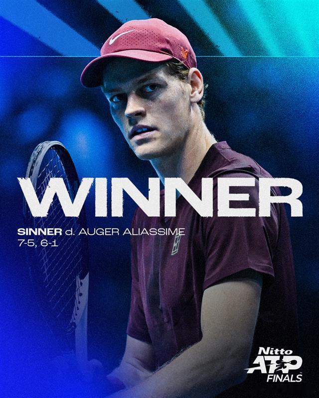 辛纳年终首战告捷🔥日东ATP总决赛比约·博格组首轮，卫冕冠军辛纳以7-56