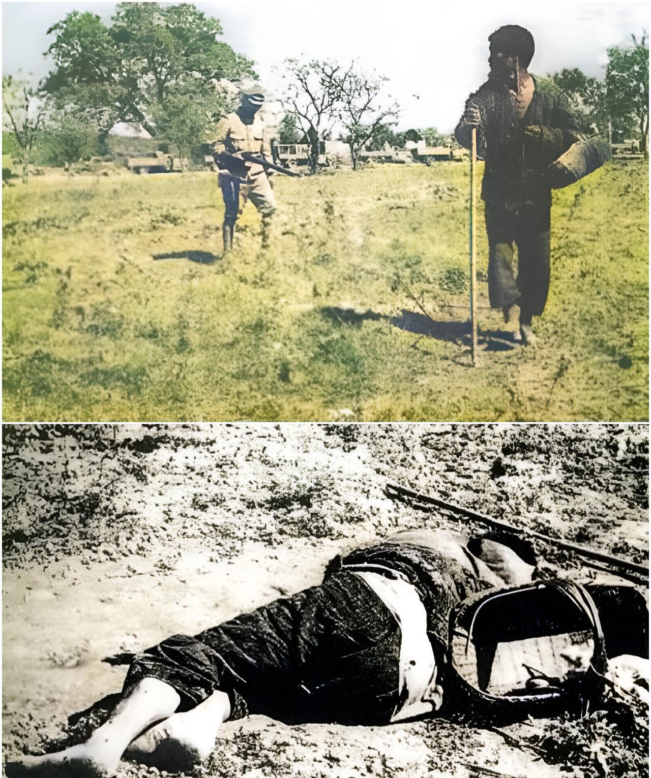 抗战时期，一名日寇在南京郊外发现了一位挎着篮子，手拄木棍，赤着双脚的男子。这名男