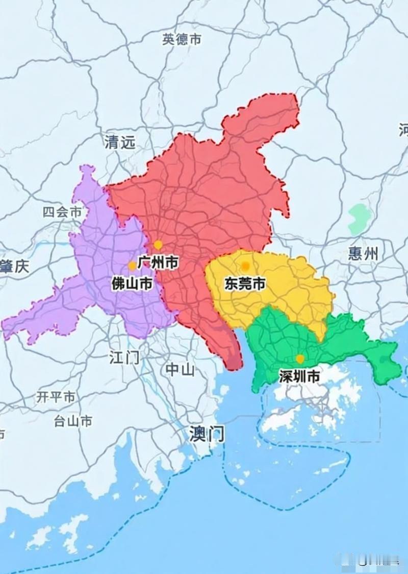 如果广深佛莞合并在一起，会是怎样？没想到吧，广深佛莞四个城市加在一起，面积都还没