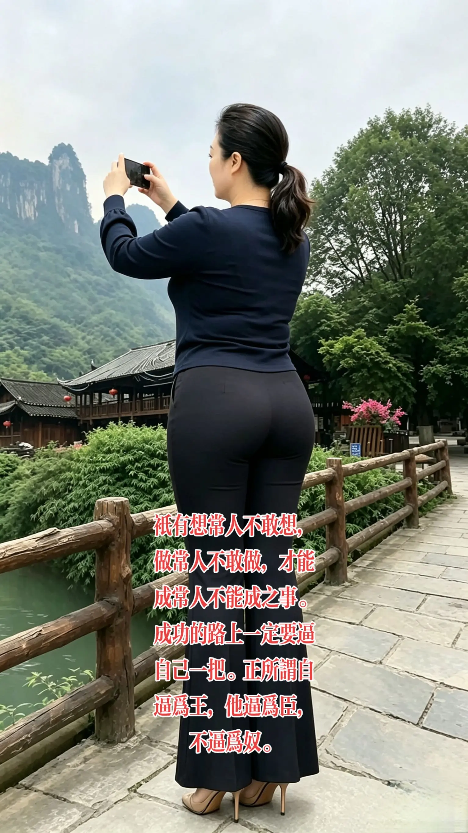 美在山水间拥抱自然 山水之间放飞自我 成熟女人味
