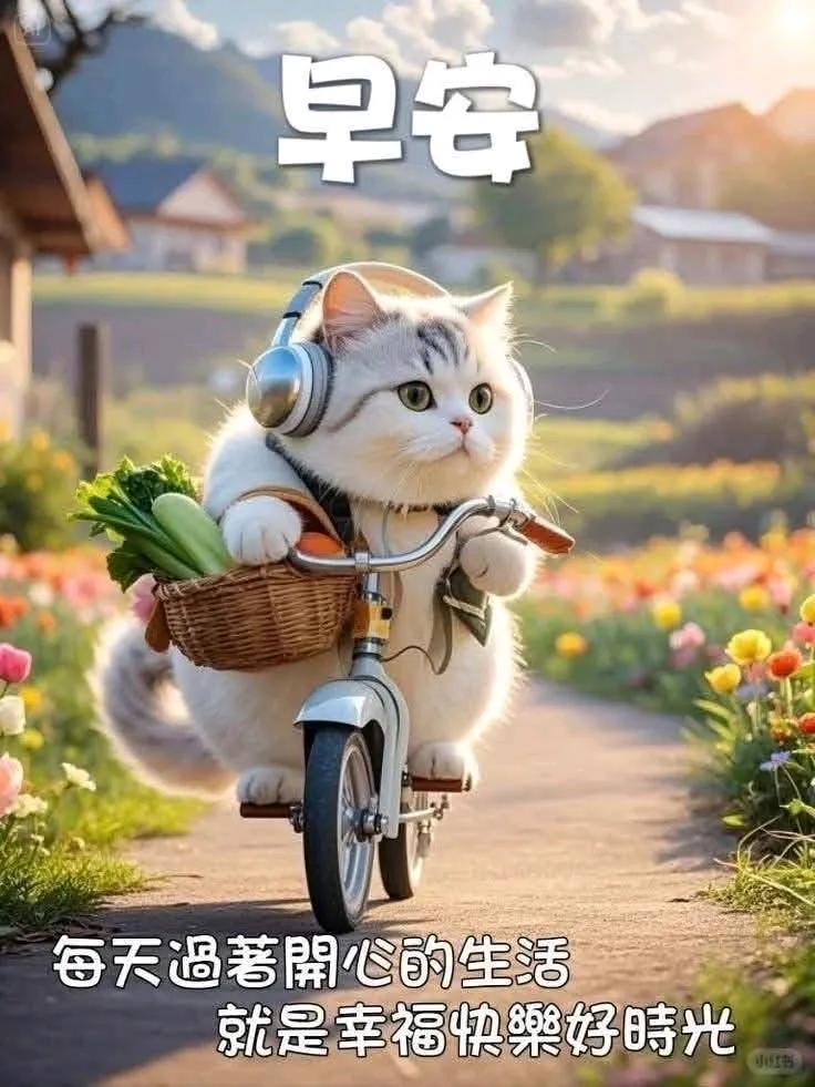 早安，小猫咪的快乐骑行！🐱🚴‍♀️🌼
