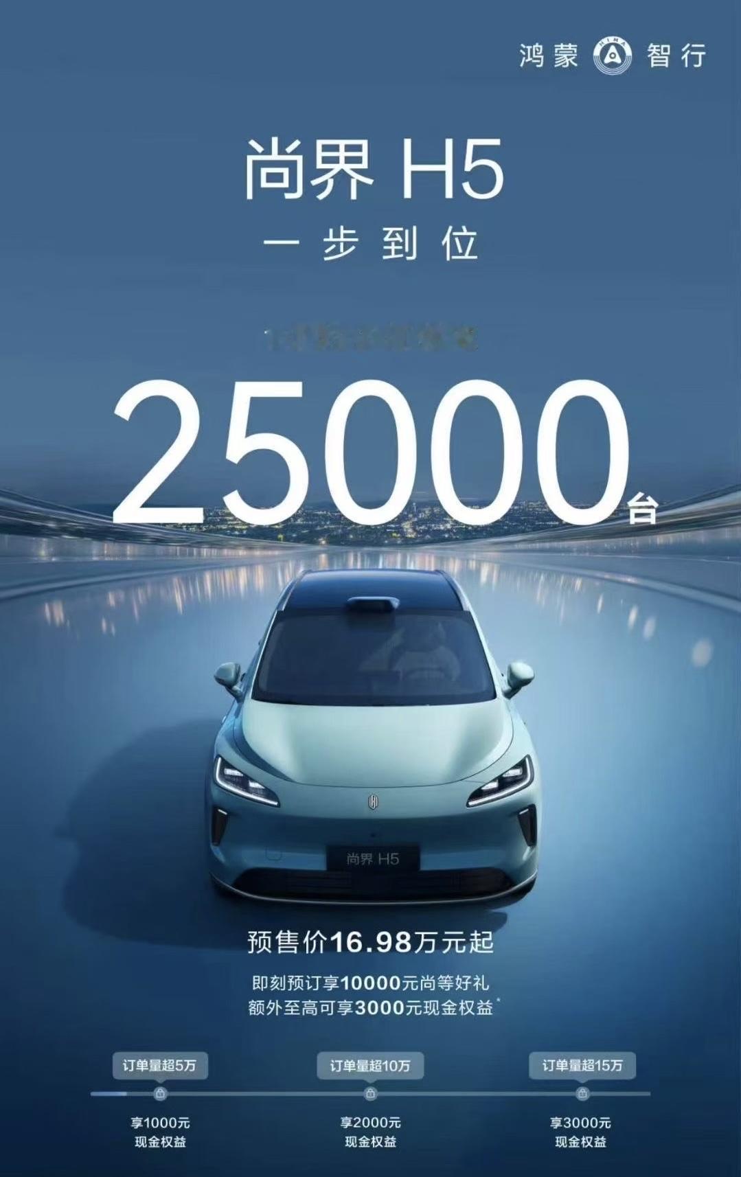 鸿蒙智行的第五界，尚界H5首秀果然大火，1小时小订超25000台！给力的价格无疑