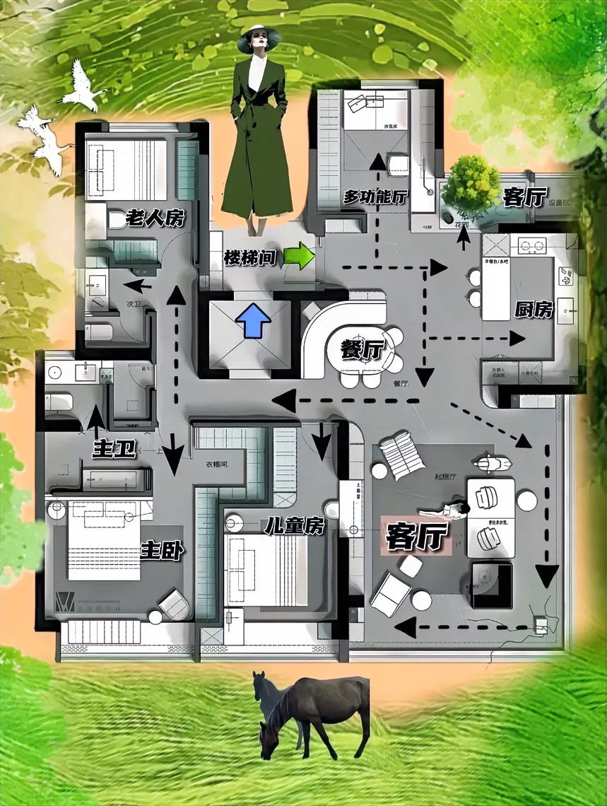 165㎡主打一个离谱，在电视墙给儿童房“开扇窗”，胆子太大了！