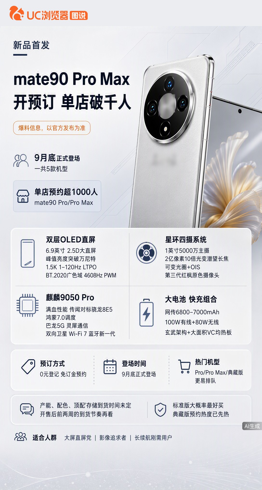 Mate90ProMax典藏版单店预约破千，6.9英寸2.5D直屏叠加双层OLED，峰值亮度据称破万