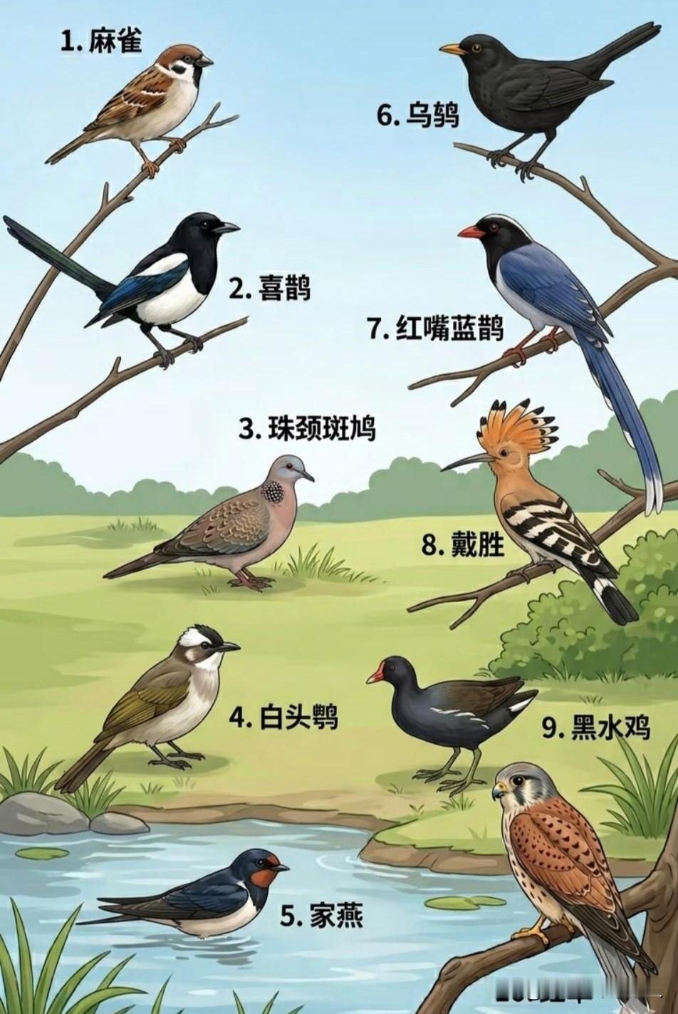 我们身边10种常见的鸟，每天早上听到鸟叫声醒来很惬意