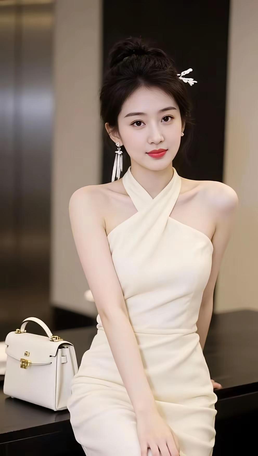 优雅白裙，精致妆容，时尚手袋，都市女性风范。女生怎么穿搭会看着很温柔?