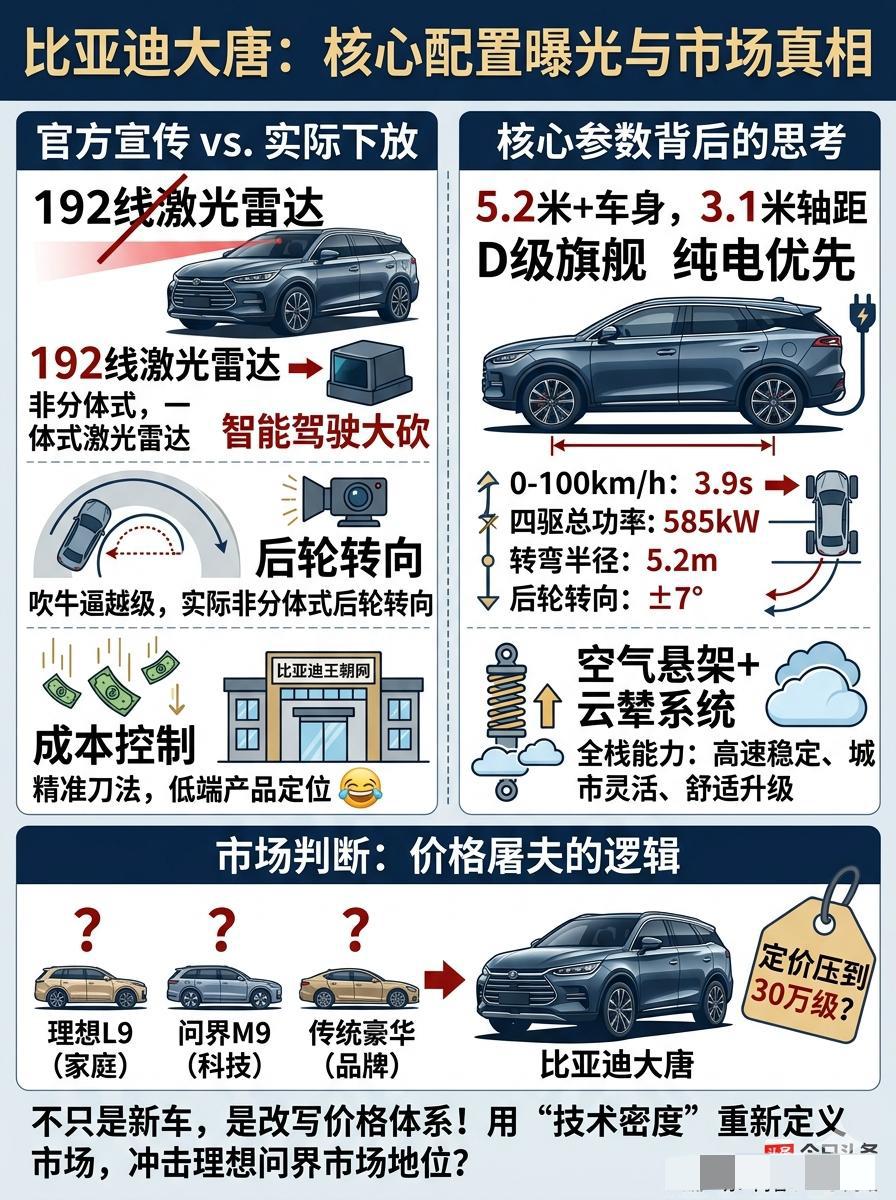 比亚迪“大唐”底牌曝光：是技术下放还是精准割肉？30万级市场要变天！大唐配置流