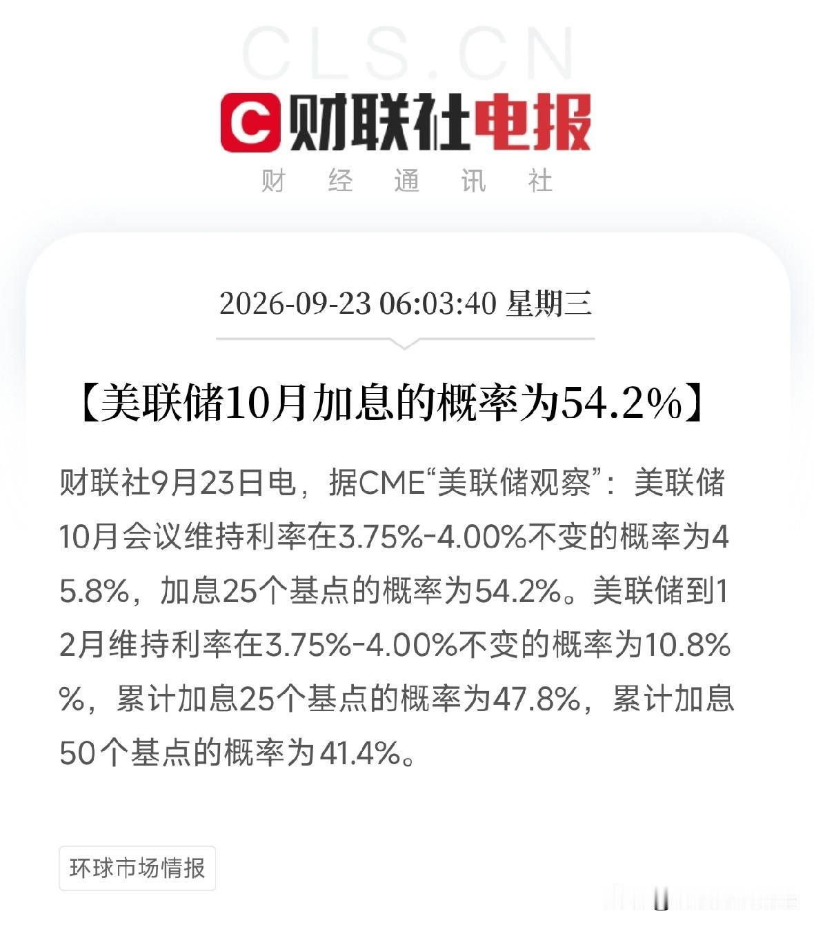 刚刷到这条消息，我看了眼账户余额，后背一凉！CME一纸数据，把美联储的底牌给