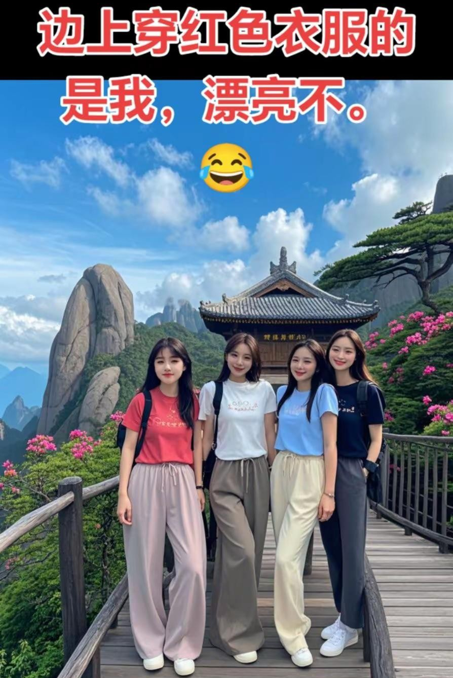 边上穿红色衣服的是我，漂亮不？