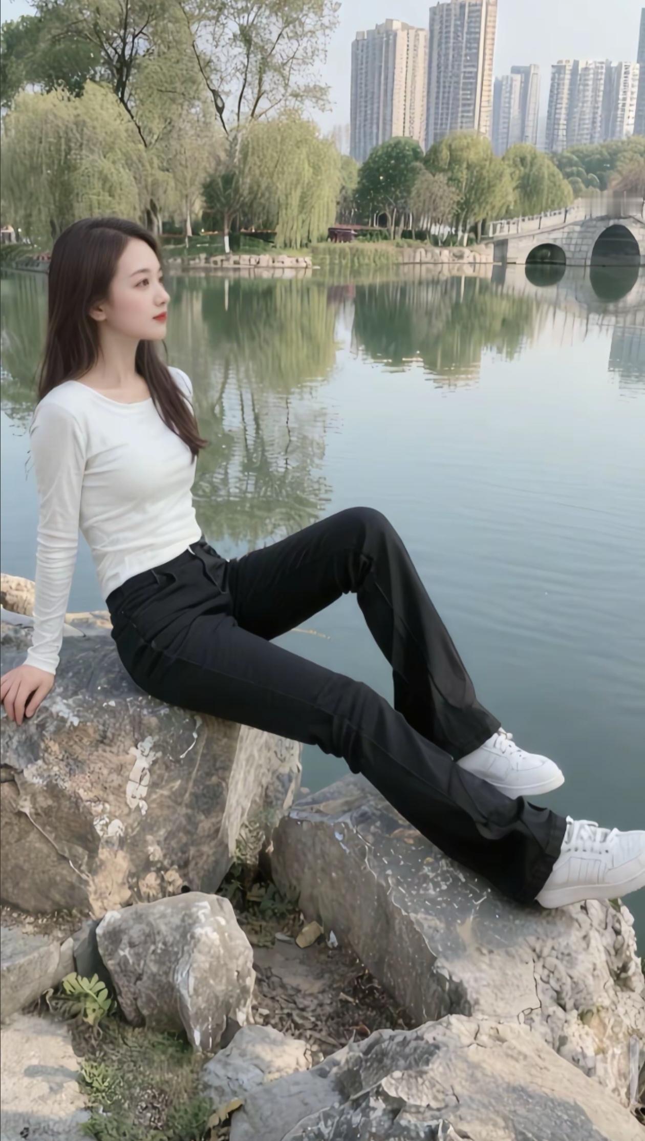 在湖边静坐，享受宁静的午后时光。🍃💙