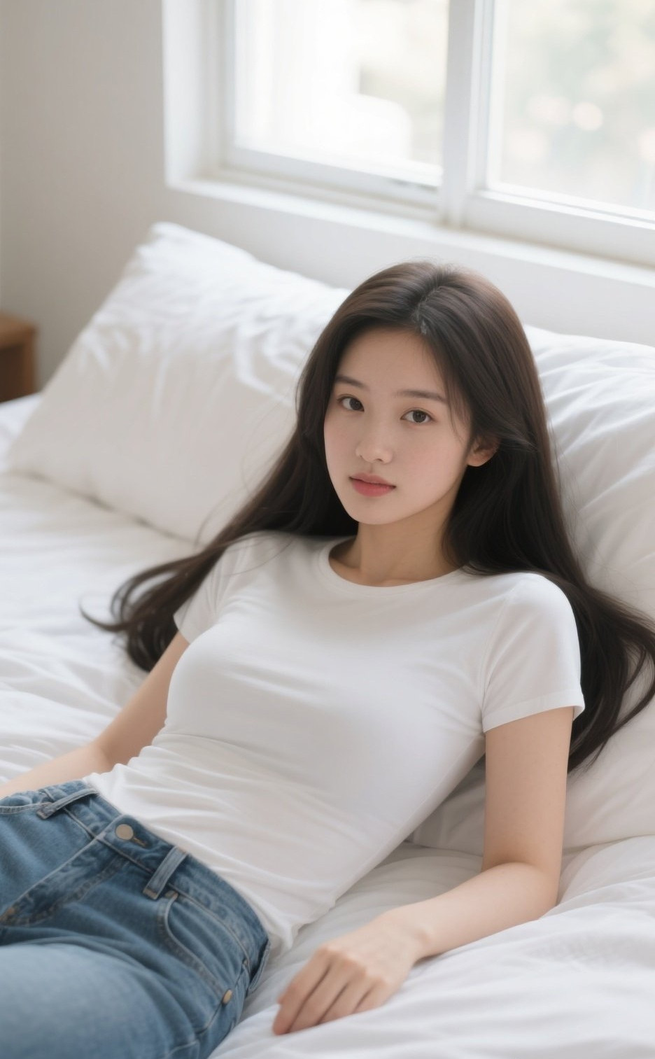 甜美系少女随性拍，牛仔裤展现清新格调