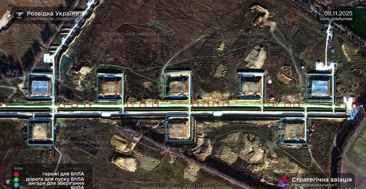 卫星图像显示，俄军在奥廖尔州岑布洛沃（Tsymbulova）村打造的“沙希德无人