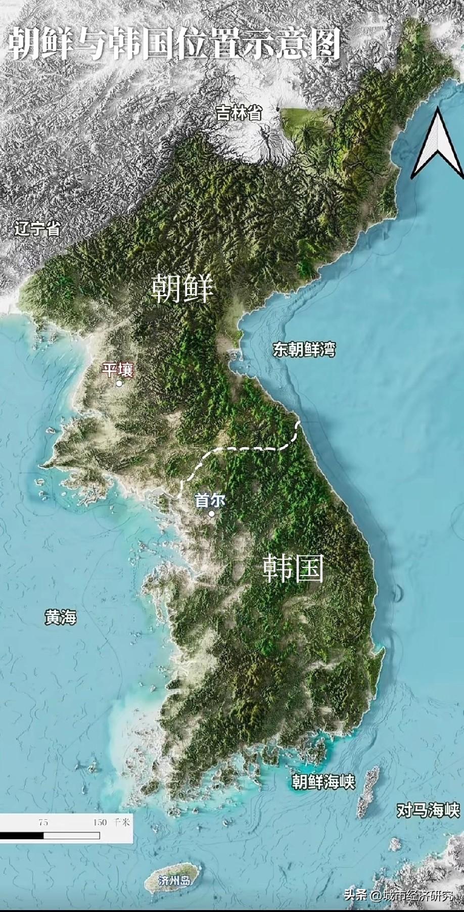 朝鲜与韩国地理位置示意图，图片里属于朝鲜与韩国地理位置示意图，网友们觉得朝鲜与韩