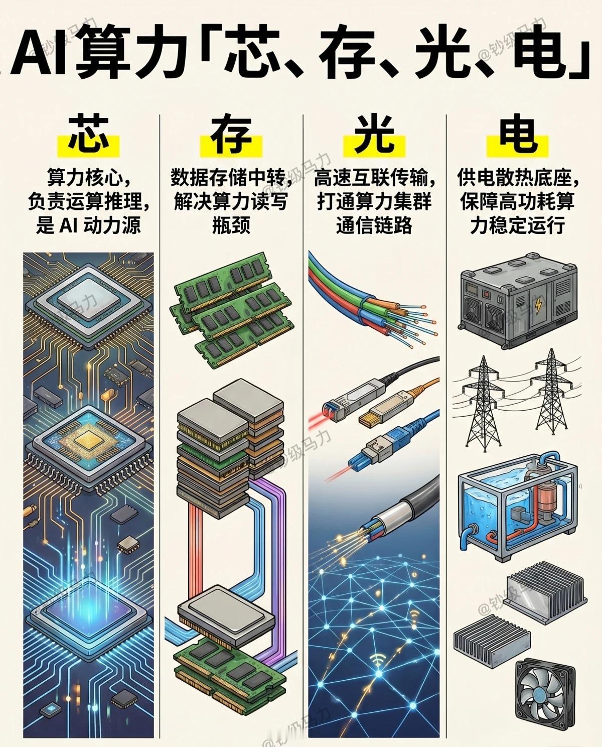 AI算力四大核心支柱：「芯、存、光、电」深度解析AI算力的运转依赖「芯（计算