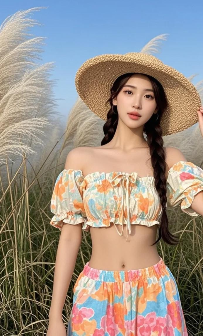盛夏的绿海：她在芦苇的波浪间浮游