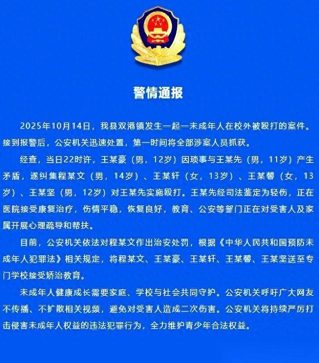 一个12岁的男孩,带着4个人,去打一个11岁的男孩。我看到这新闻的时候,脑子嗡