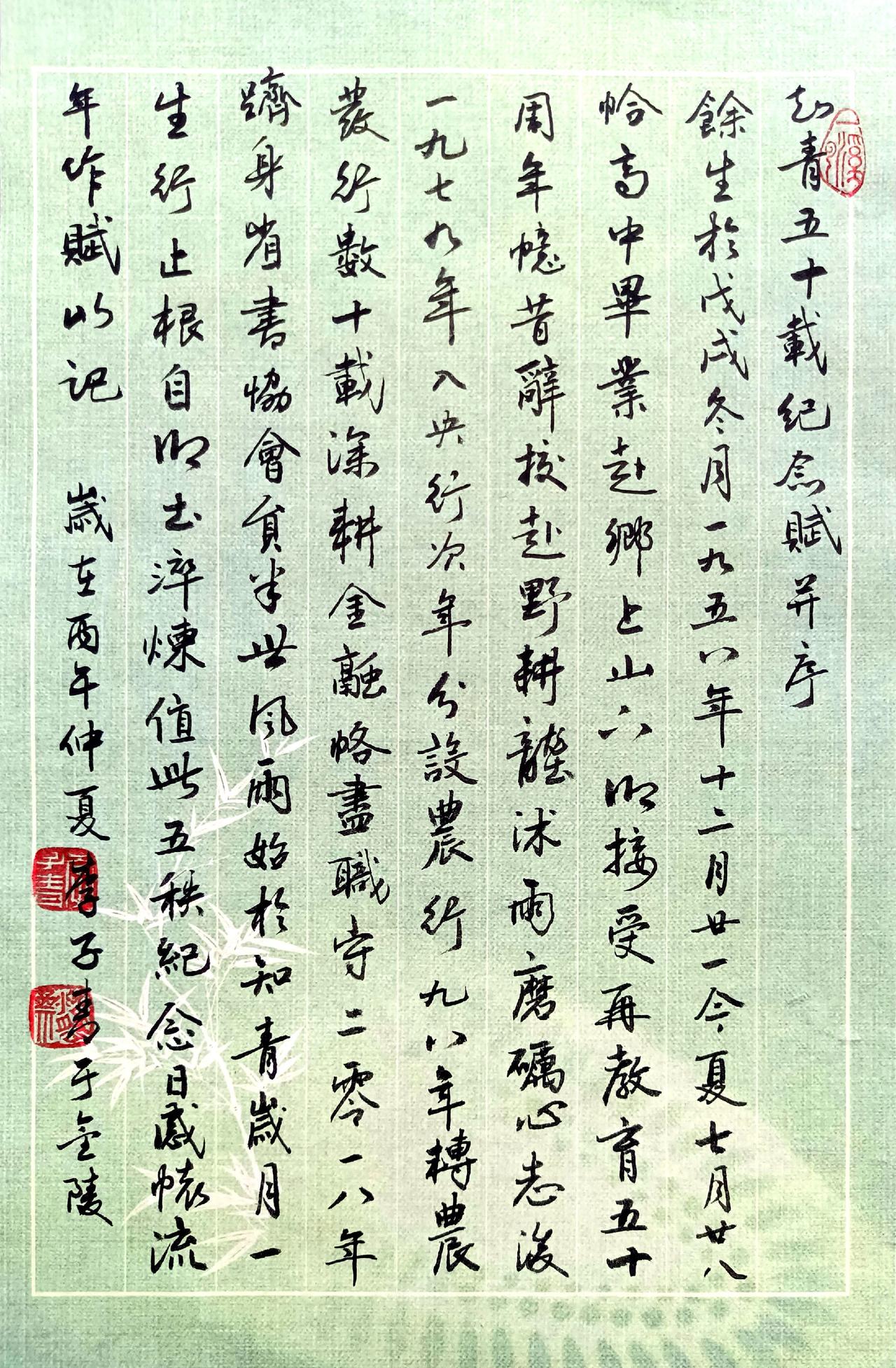 上山下乡知青知青五秩赋传统书法艺术欣赏书法传统文化传承小楷书法作品欣赏