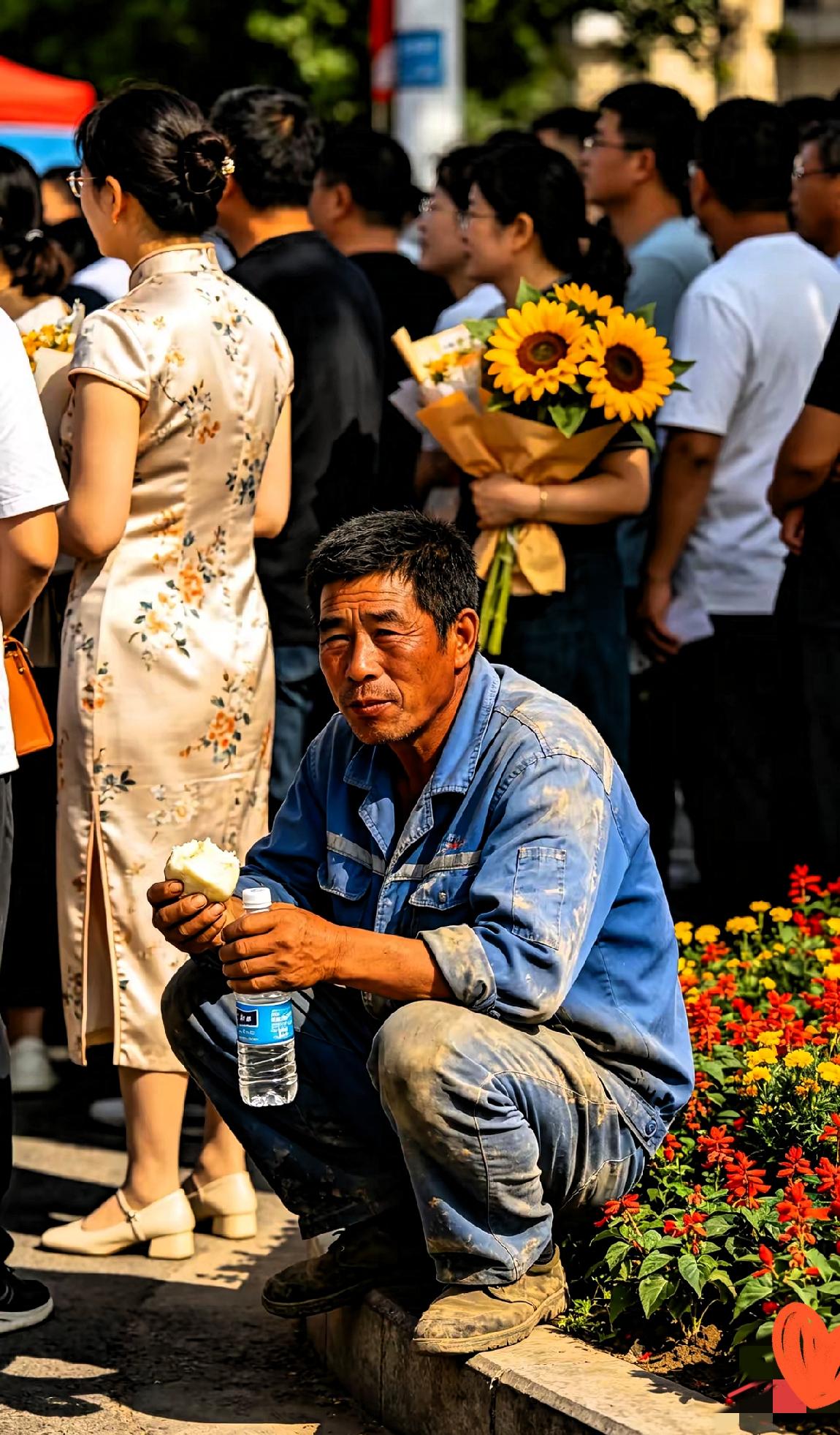 高考第一场，我在考场外看到一位父亲蹲在路边吃馒头，走近一看，我愣住了今天上午，