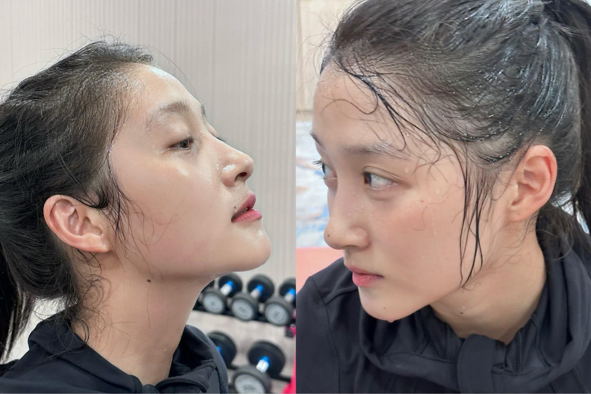 关晓彤下颌线关晓彤晒健身照，享受流汗的感觉，减脂餐+健身+跑步，怪不得现在下颌
