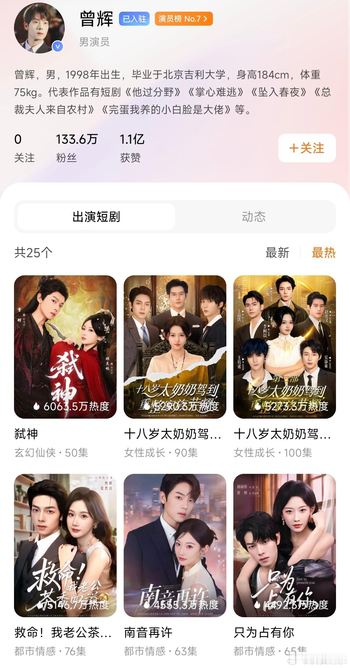曾辉演员榜7（红果男演员第3）​​​