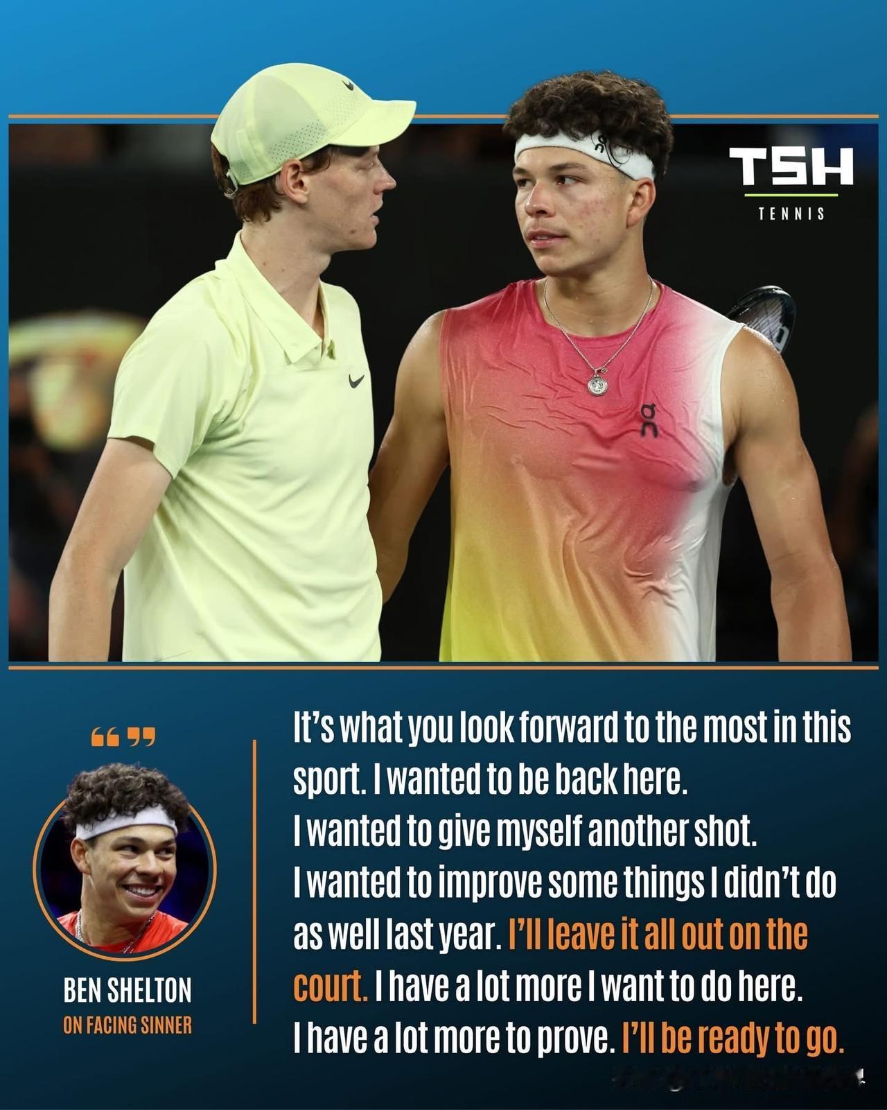 谢尔顿击败鲁德赛后采访谈到接下来即将面对卫冕冠军辛纳：“这是这项运动中最令人期待