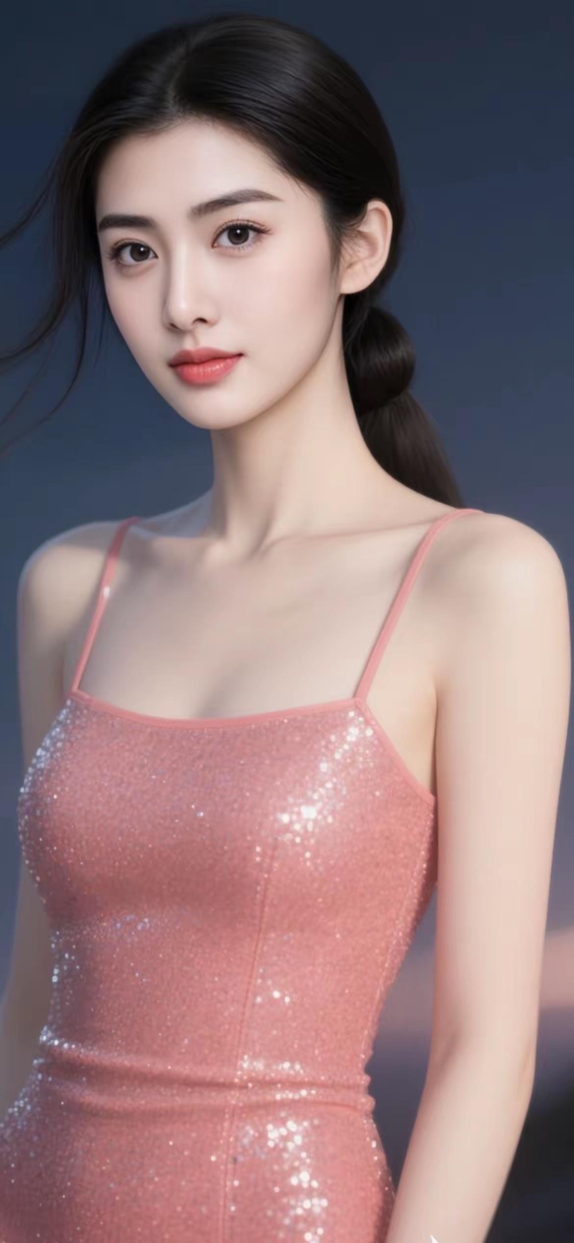 一日一美女：本期带来的佳人，自带闪耀光芒✨粉钻吊带裙勾勒出曼妙曲线，利落低马尾