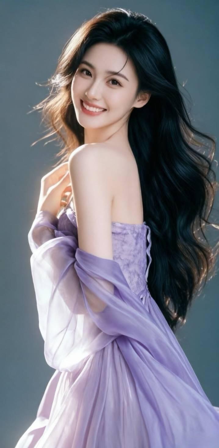 温柔紫纱裙，微笑如春风🌸✨