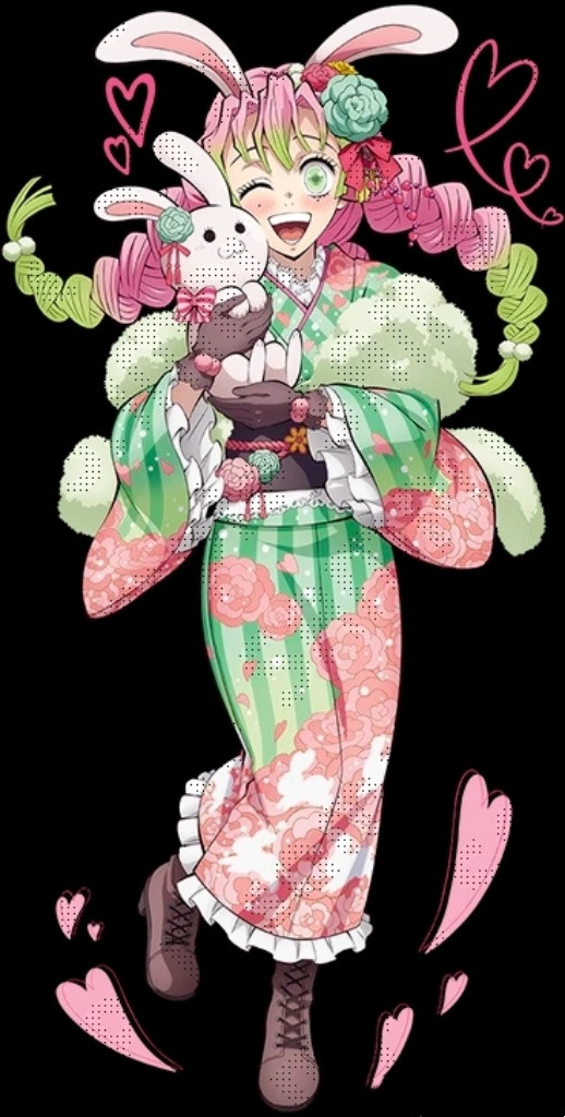 动漫新年迎喜番超话创作官鬼灭之刃超可爱的弥豆子、甘露寺蜜璃兔子主题和服立绘。