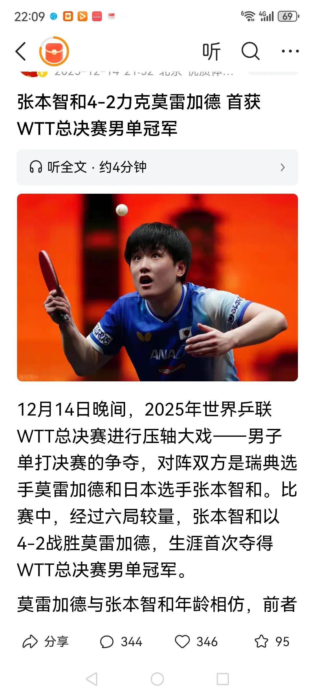 最不想看到的结果发生了，张本智和获得WTT总决赛男单冠军。从这次比赛看国乒男子危