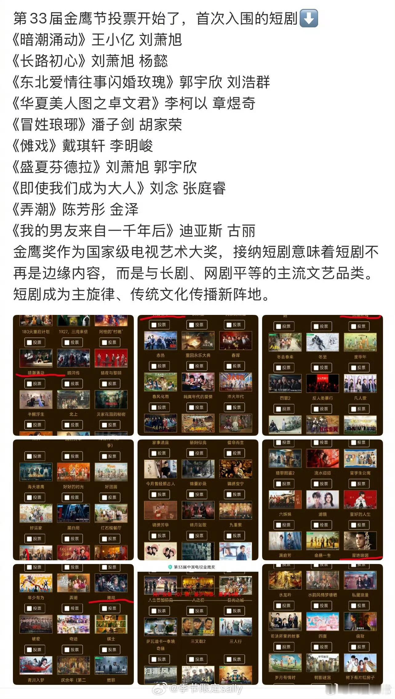 第33届金鹰节投票入围的短剧🈶谁能上桌《暗潮涌动》王小亿、刘萧旭《长路初心》刘