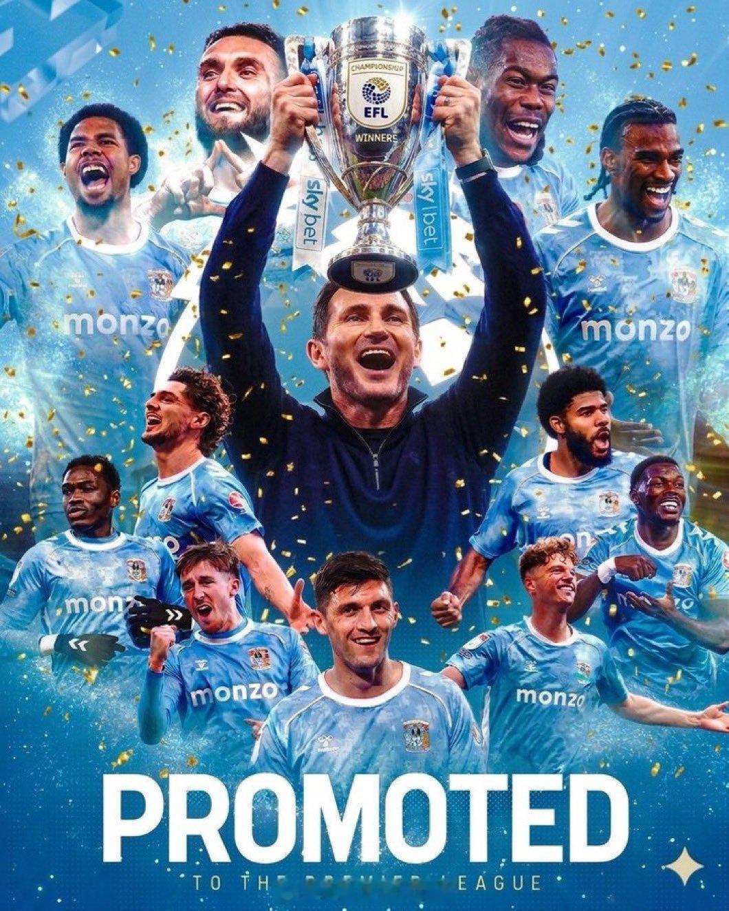 【英超升班马的转会预算】考文垂提前两轮锁定本赛季英冠联赛冠军，下赛季事隔25年重