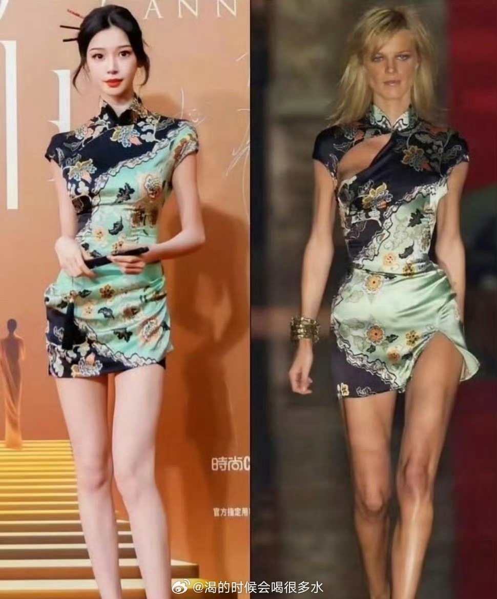 易梦玲把领口处缝起来了，但是感觉不如原版好看