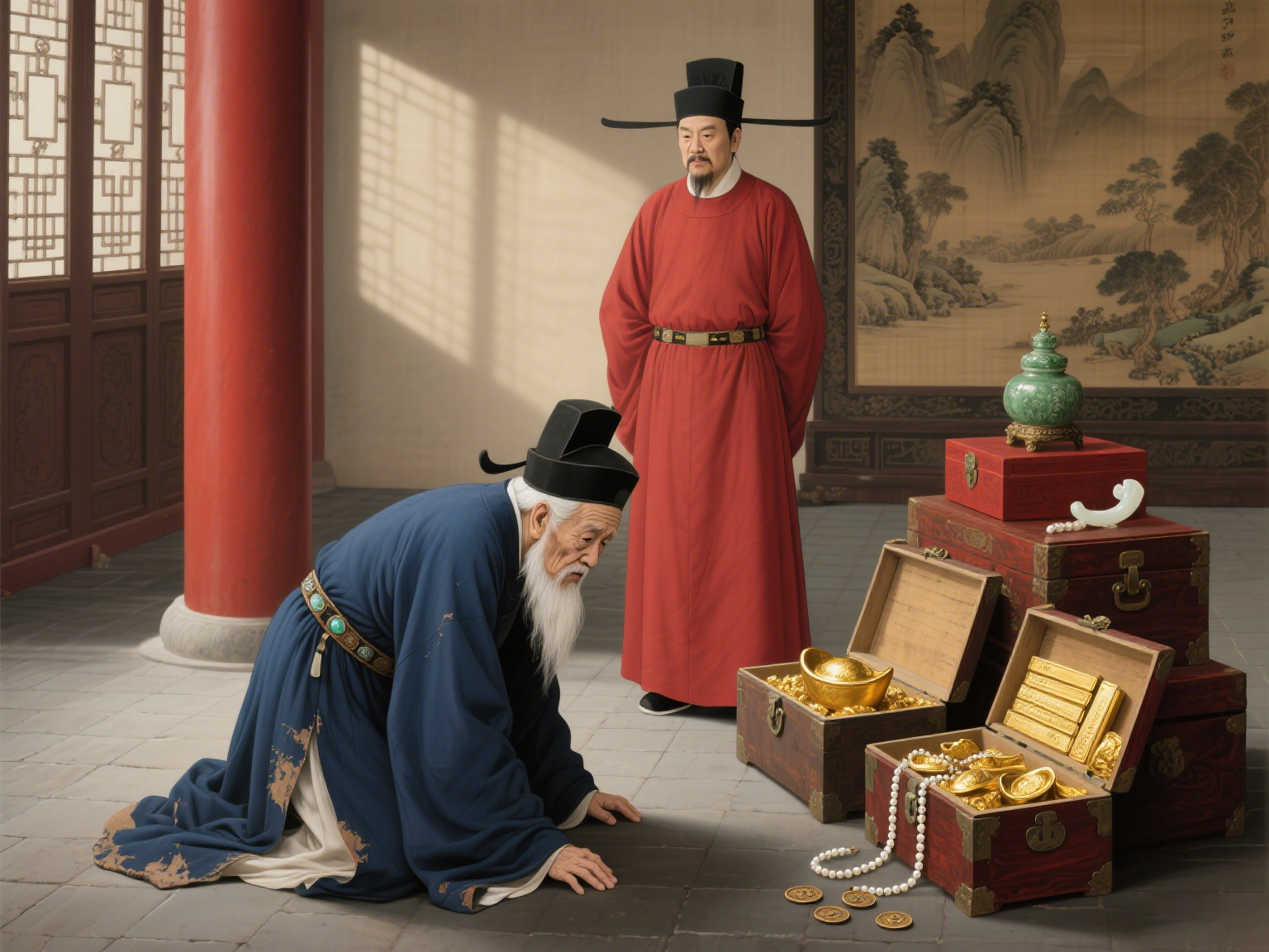 1565年深秋，北京城刮着刺骨的寒风。85岁的严嵩蜷缩在严府廊檐下，看着锦衣卫将