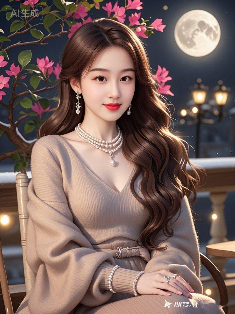 梦幻夜晚，优雅美人，月光下的迷人风情