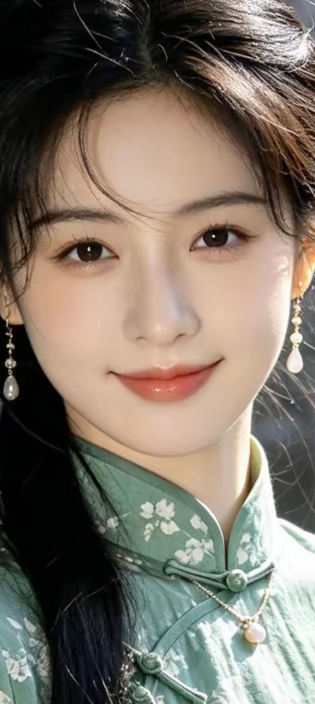 清新脱俗的古典美人，一袭绿衣，宛如画卷中的仙子。