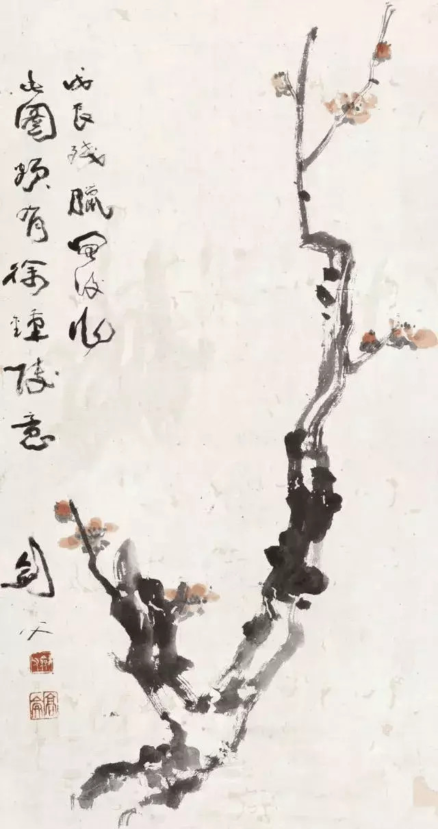 高剑父的梅花继承了传统文人画的笔墨精神，同时融入了西方绘画的光影和透视技法。他笔