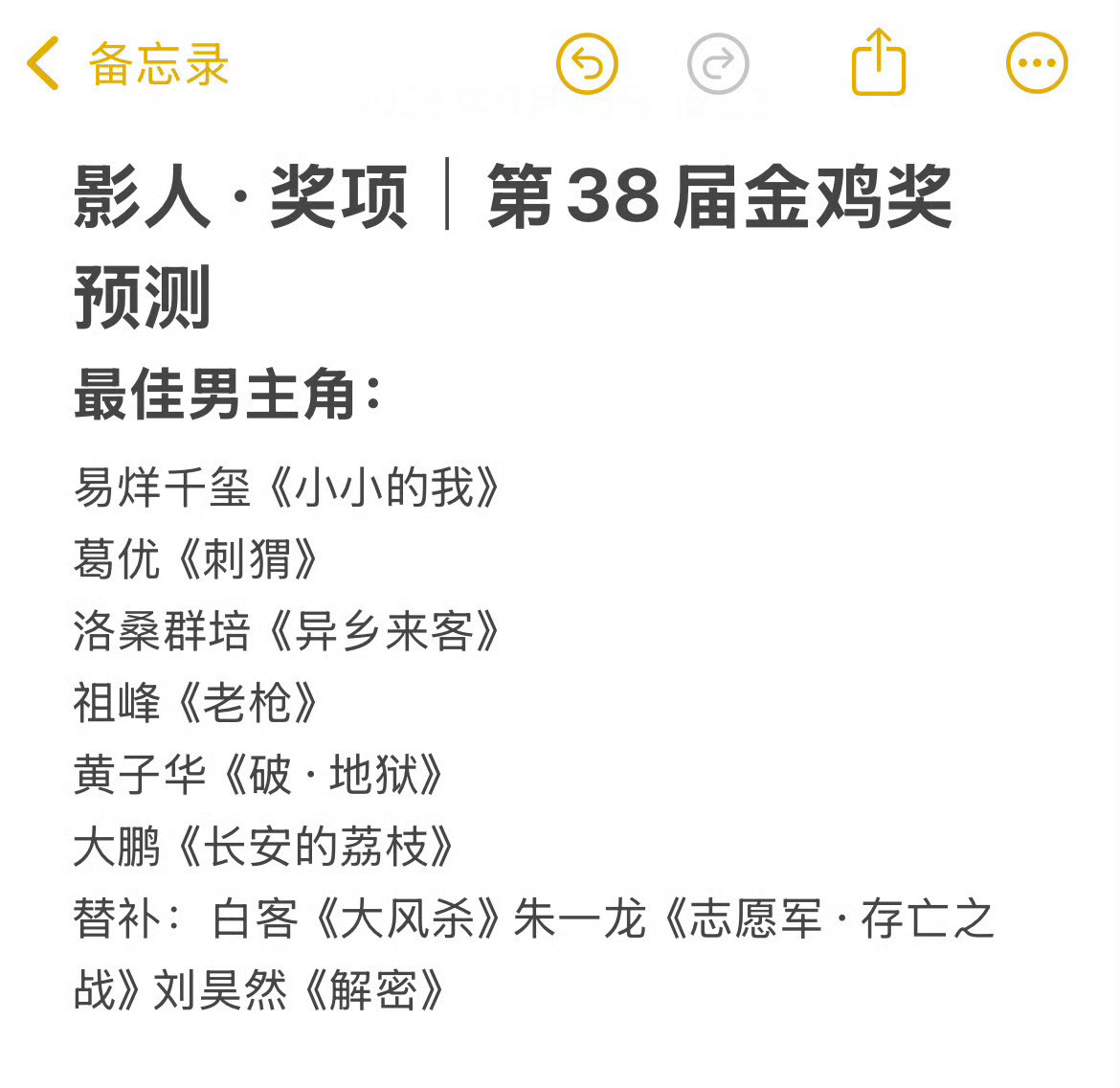 2025金鸡奖提名名单预测🈶金鸡奖提名名单预测​​​