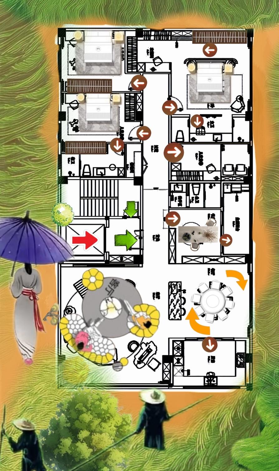 真奇怪，自建房是大平层样子，自建房有四合院的影子，240㎡没花园，没阳台，有书房